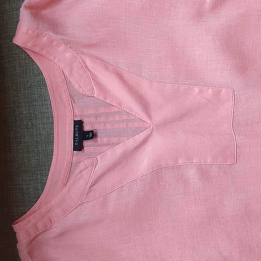 Talbots 100% Linen Coral Natural Fiber Short Sleeve Top Shirt Large - Picture 2 of 7